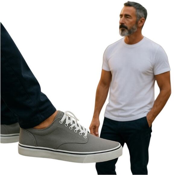 IZOD Men's Canvas Memory Foam Sneakers Grey Size 10.5 NIB - Picture 2 of 16